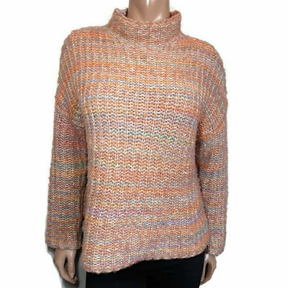 Marled Rainbow Multicolor Mock Neck Knit Sweater Womens Size Small Winter Orange